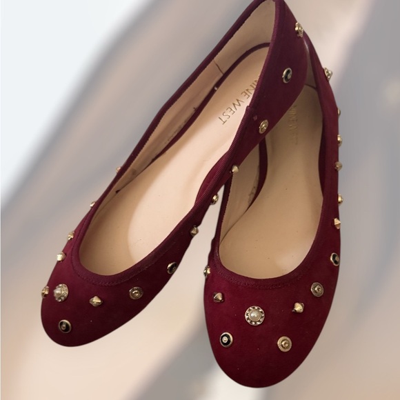 Burgundy Studded Flats - Picture 1 of 3